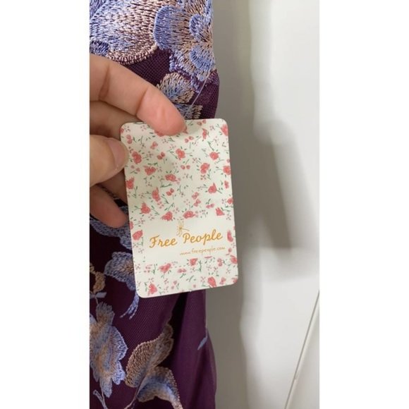 Free People Rosalie Embroidered Mini Dress Purple One Shoulder 3/4 Sleeve NWT 0 - Picture 6 of 8